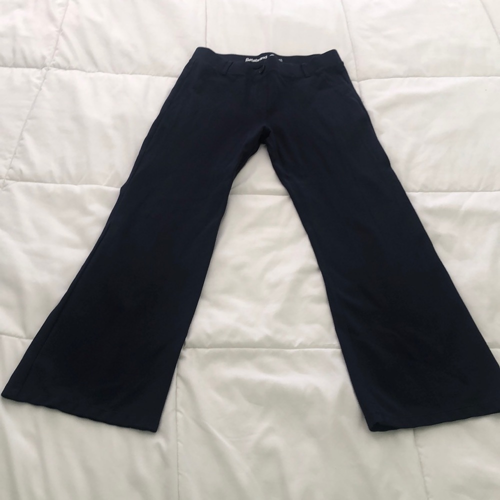 Betabrand yoga style medium S petite pants in navy w belt loops & faux pockets